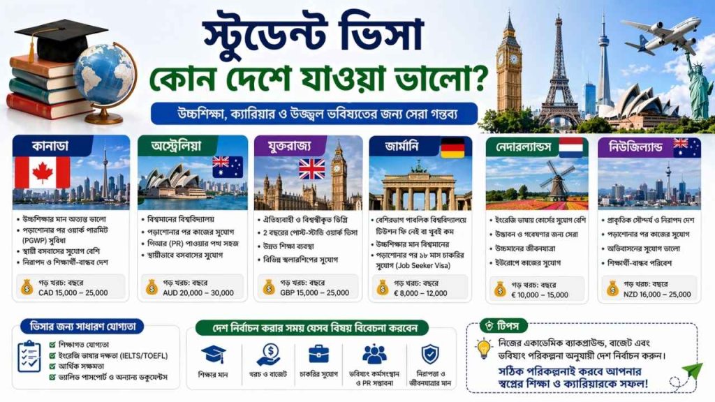 স্টুডেন্ট ভিসা কোন দেশে যাওয়া ভালো